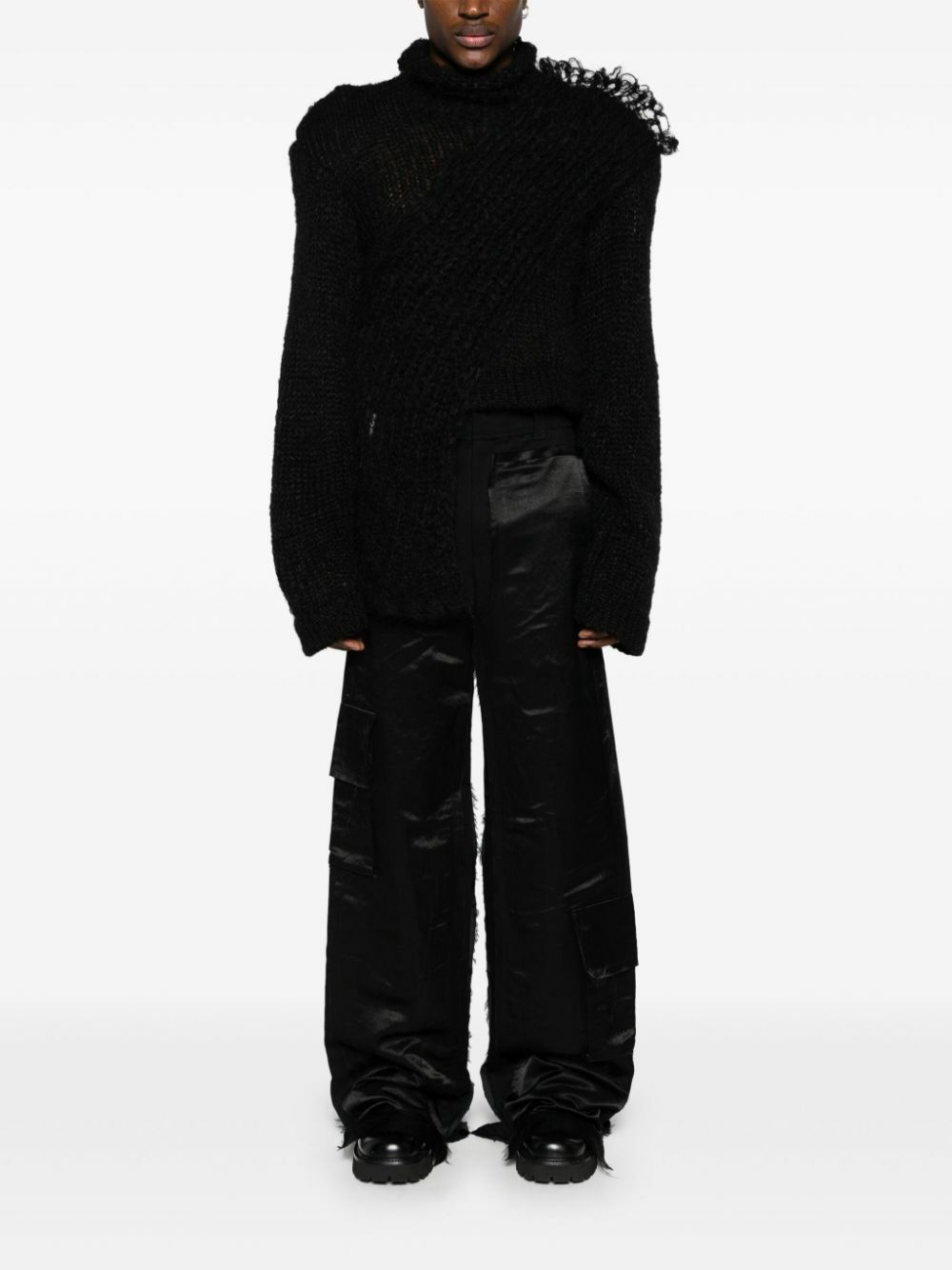 MLGA Black Chunky-Knit Asymmetric Sweater