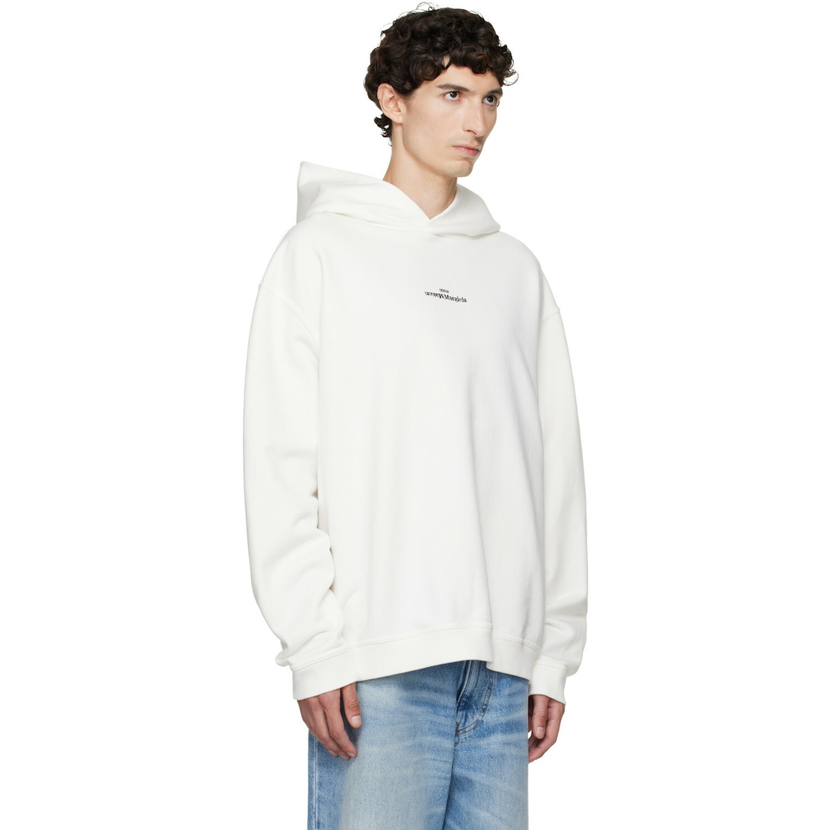 Maison Margiela White Reversed Logo Hoodie