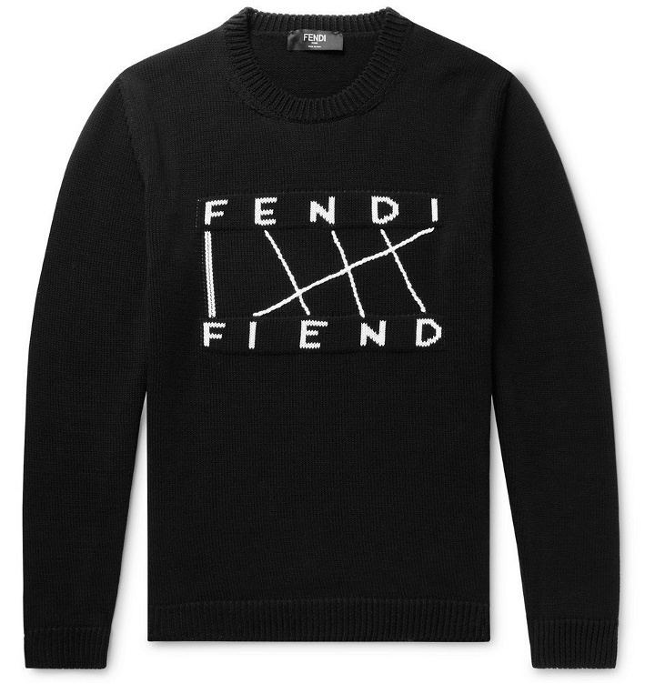 Photo: Fendi - Logo-Jacquard Cotton Sweater - Men - Black