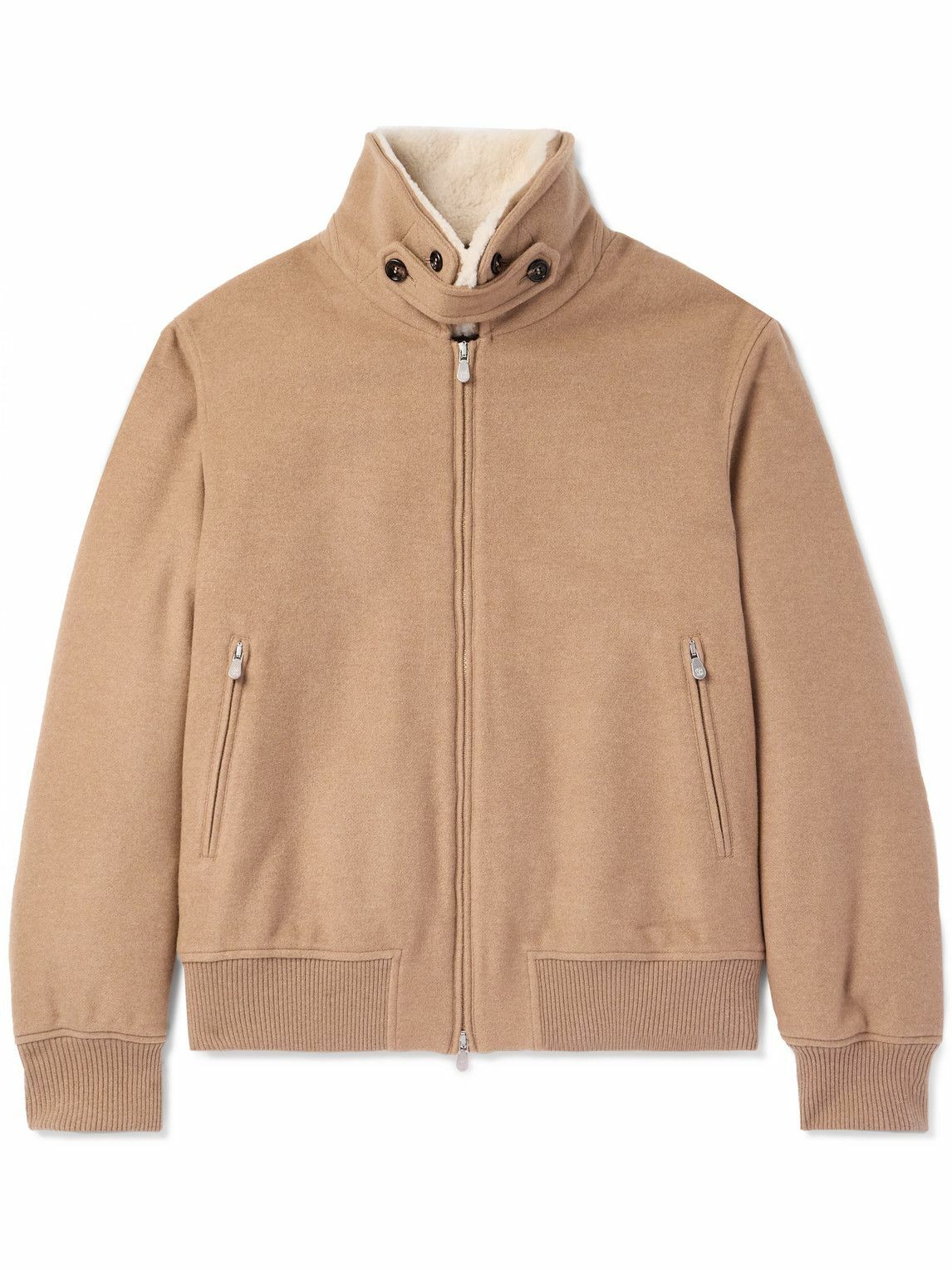 Brunello Cucinelli - Faux Shearling-Trimmed Cashmere Bomber Jacket - Neutrals