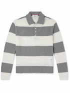 Thom Browne - Logo-Appliquéd Striped Waffle-Knit Cotton Polo Shirt - Gray