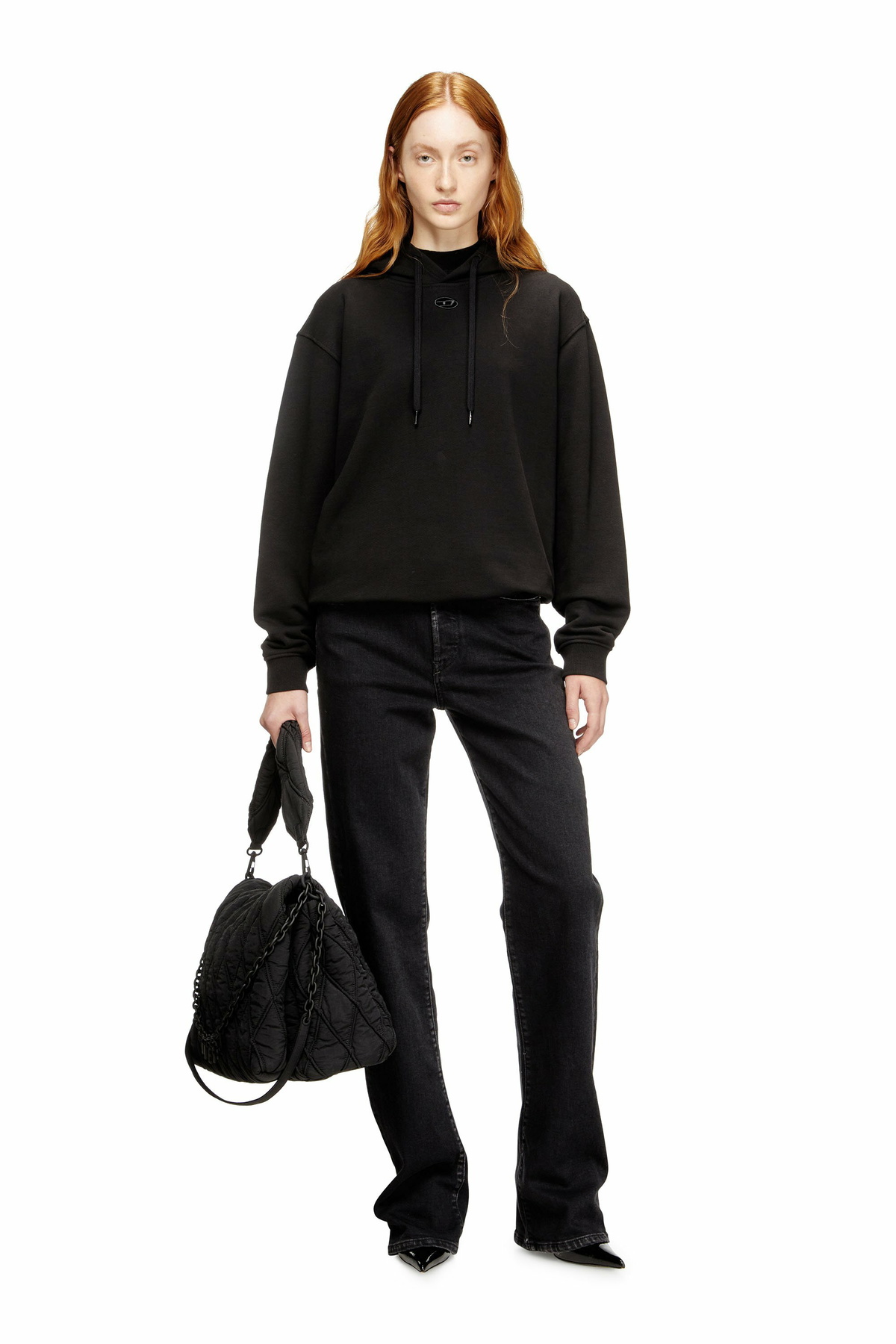 Diesel Hoodie in cotton with Oval D logo - Sweaters Womens in Black
