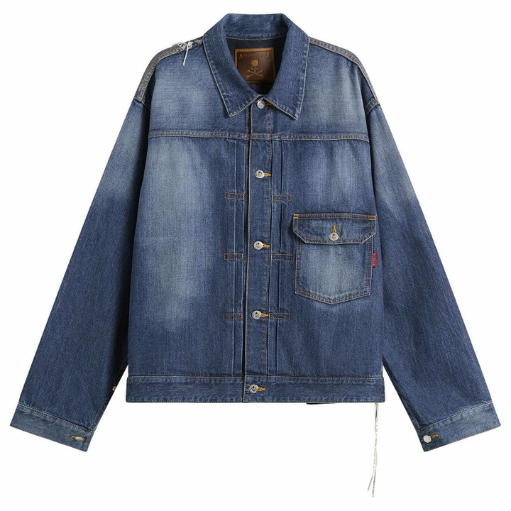 Photo: MASTERMIND WORLD Men's Patchwork Jacquard Denim Jacket in Indigo