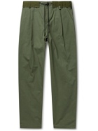SACAI - Slim-Fit Pleated Canvas-Trimmed Cotton-Blend Twill Trousers - Green