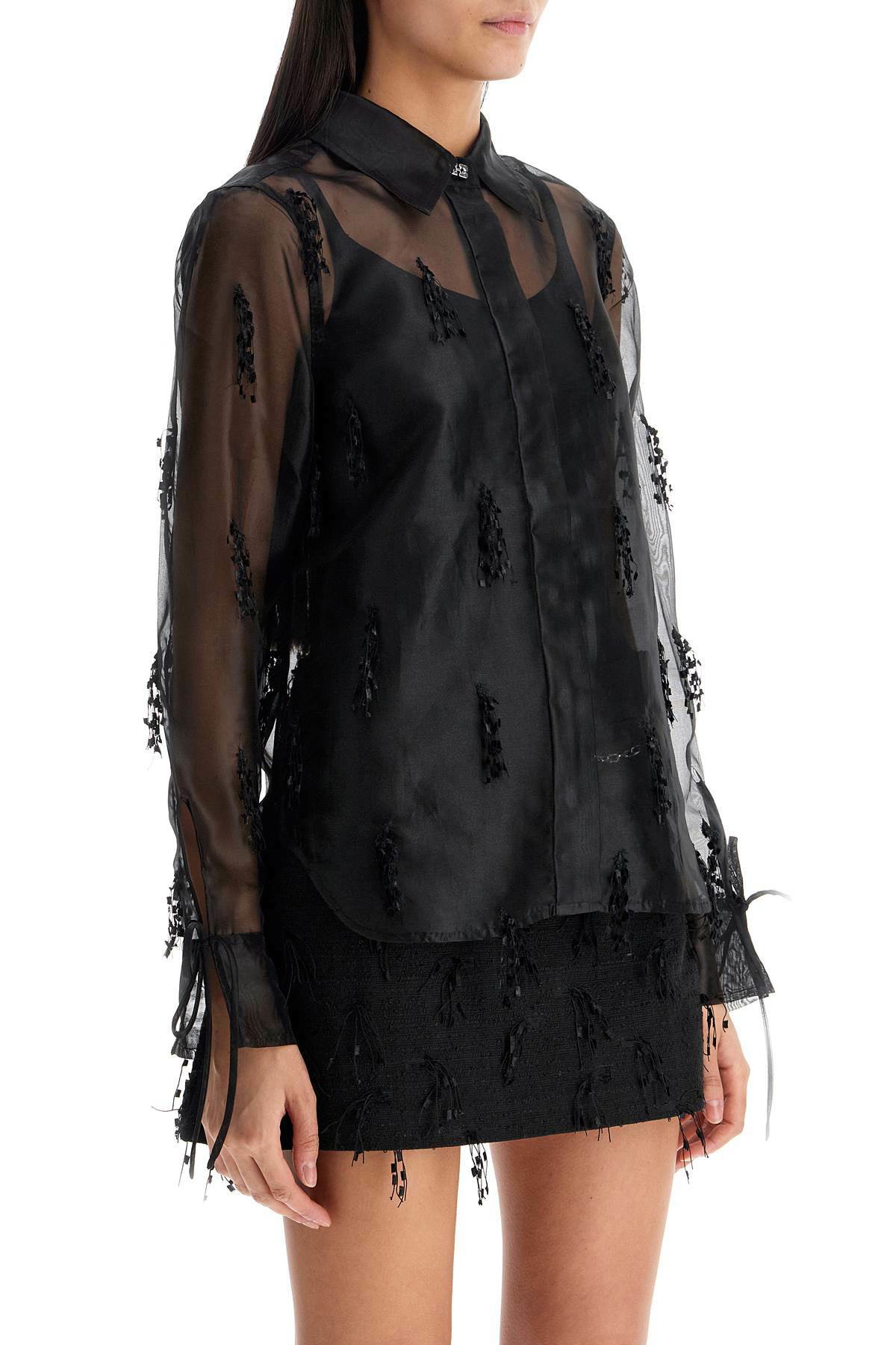 GANNI fringed organza shirt Black GANNI