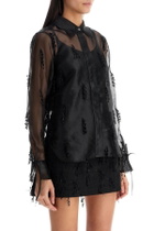 GANNI fringed organza shirt Black