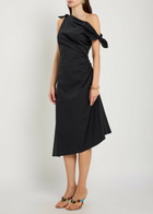 Staud Bellaria Ruched Stretch-cotton Midi Dress Black