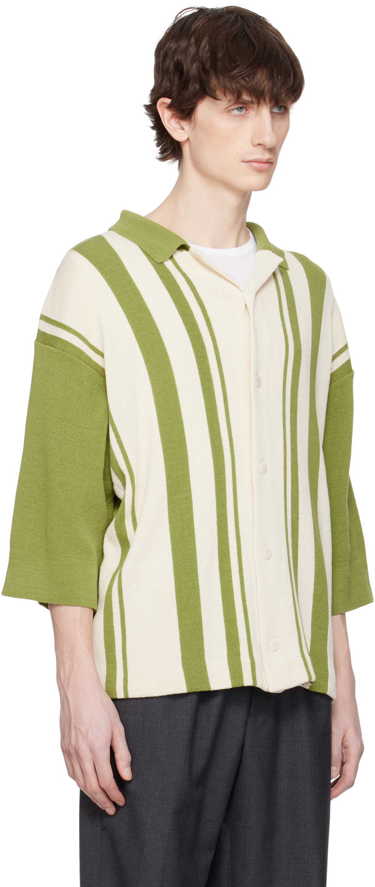 DOCUMENT Green & Off-White Intarsia Knitting Stripe Shirt