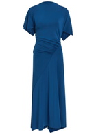 Victoria Beckham Asymmetric Ruched Stretch-jersey Midi Dress Dark Blue