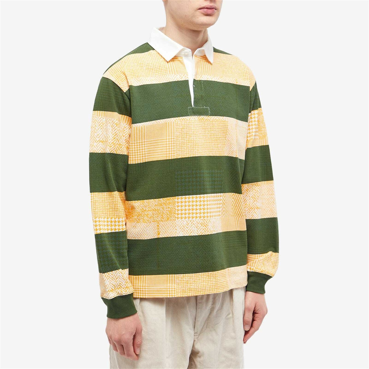 END. x Beams Plus 'Ivy League' Overdye Patchwork Rugby Shirt in White ...