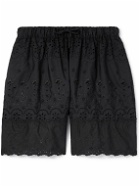 Simone Rocha - Wide-Leg Broderie Anglaise Cotton-Poplin Drawstring Shorts - Black