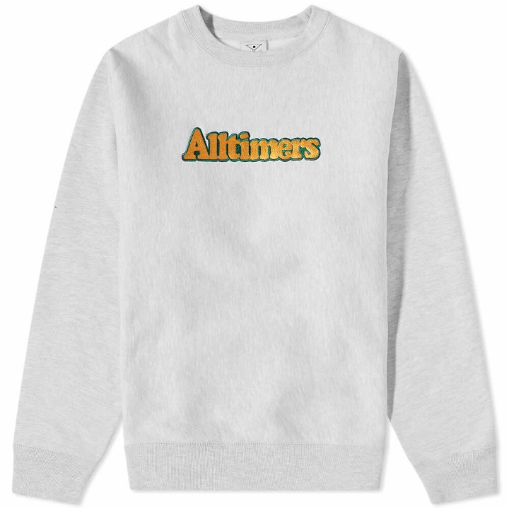 Photo: Alltimers Men's Embroidered Heavyweight Broadway Crew Sweat in Heather Grey