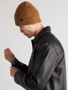 TOM FORD - Leather-Trimmed Ribbed Cashmere Beanie - Brown