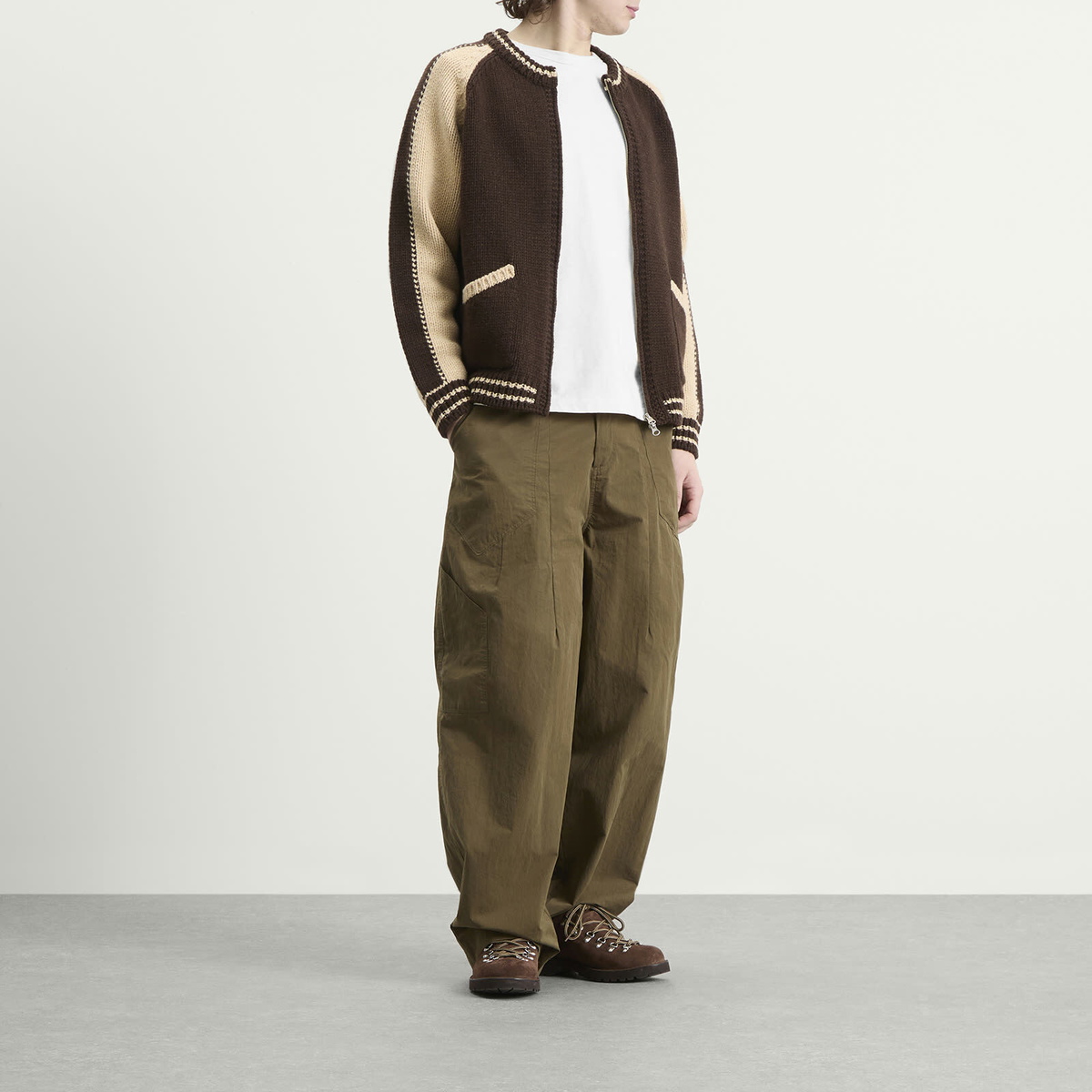 FrizmWORKS Men's Wool Varsity Zip Cardigan in Brown
