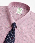 Brooks Brothers Men's Stretch Milano Slim-Fit Dress Shirt, Non-Iron Pinpoint Button-Down Collar Glen Plaid | Red