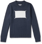 Maison Margiela - Embroidered Intarsia Cotton-Blend Sweater - Blue