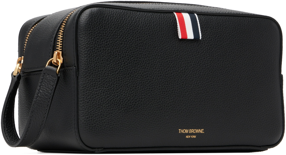 Thom Browne Black Soft Pebble Grain Leather Wash Pouch