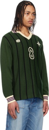 RICE NINE TEN Green Knitting Long Sleeve Soccer Jersey Polo