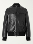 Golden Bear - The Ridgewood Knit Trimmed Leather Bomber Jacket - Black