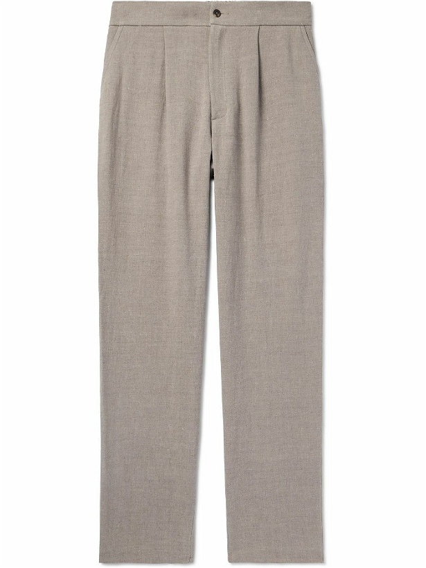 Photo: De Bonne Facture - Straight-Leg Pleated Linen and Wool-Blend Trousers - Neutrals
