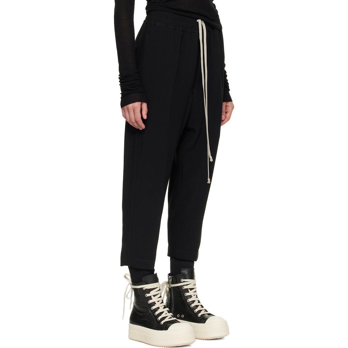 Rick Owens Black Drawstring Astaires Cropped Trousers