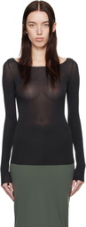 SKIMS SSENSE Exclusive Black Sheer Modal Long Sleeve Boat Neck T-shirt