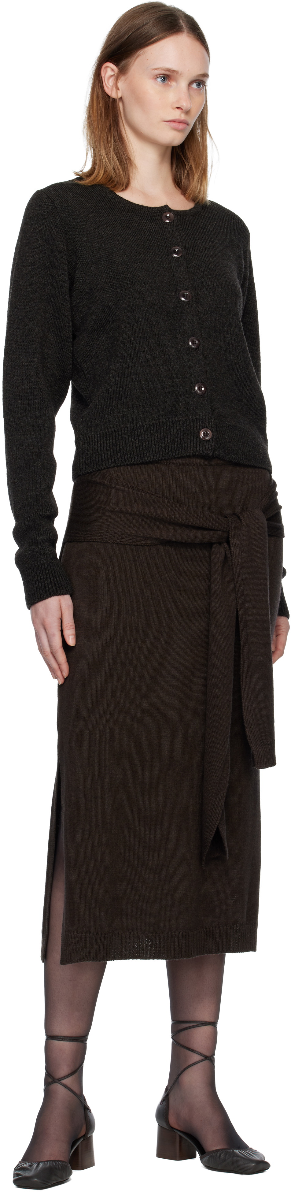 LEMAIRE Brown Ribbed Cardigan