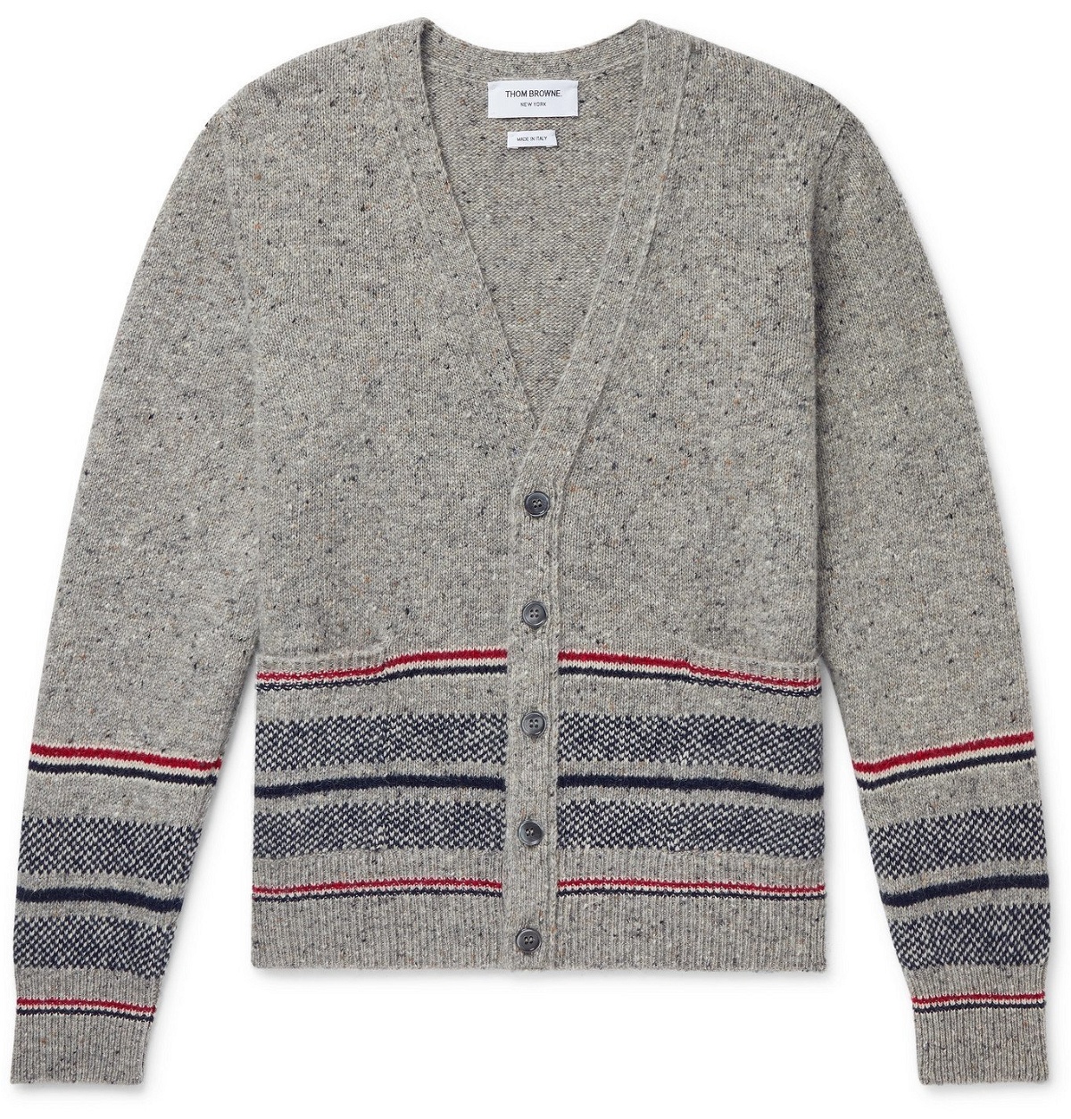 Photo: THOM BROWNE - Slim-Fit Striped Mélange Wool and Mohair-Blend Cardigan - Gray