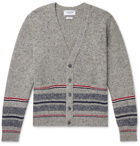 THOM BROWNE - Slim-Fit Striped Mélange Wool and Mohair-Blend Cardigan - Gray