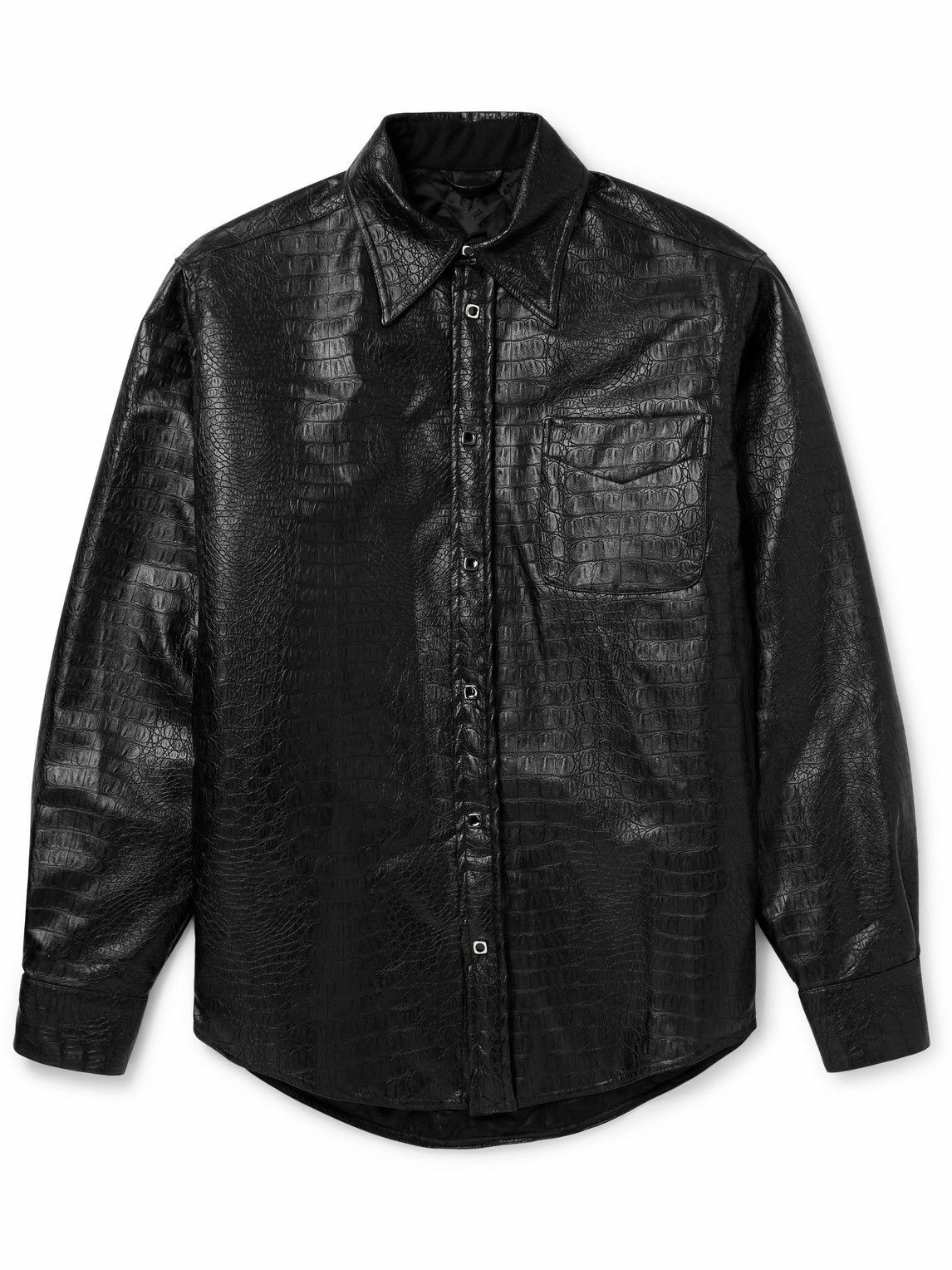 Photo: 4SDesigns - Croc-Effect Faux Leather Overshirt - Black