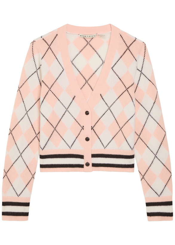Photo: Alice + Olivia Grace Argyl Cropped Cashmere-blend Cardigan Pink