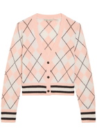 Alice + Olivia Grace Argyl Cropped Cashmere-blend Cardigan Pink