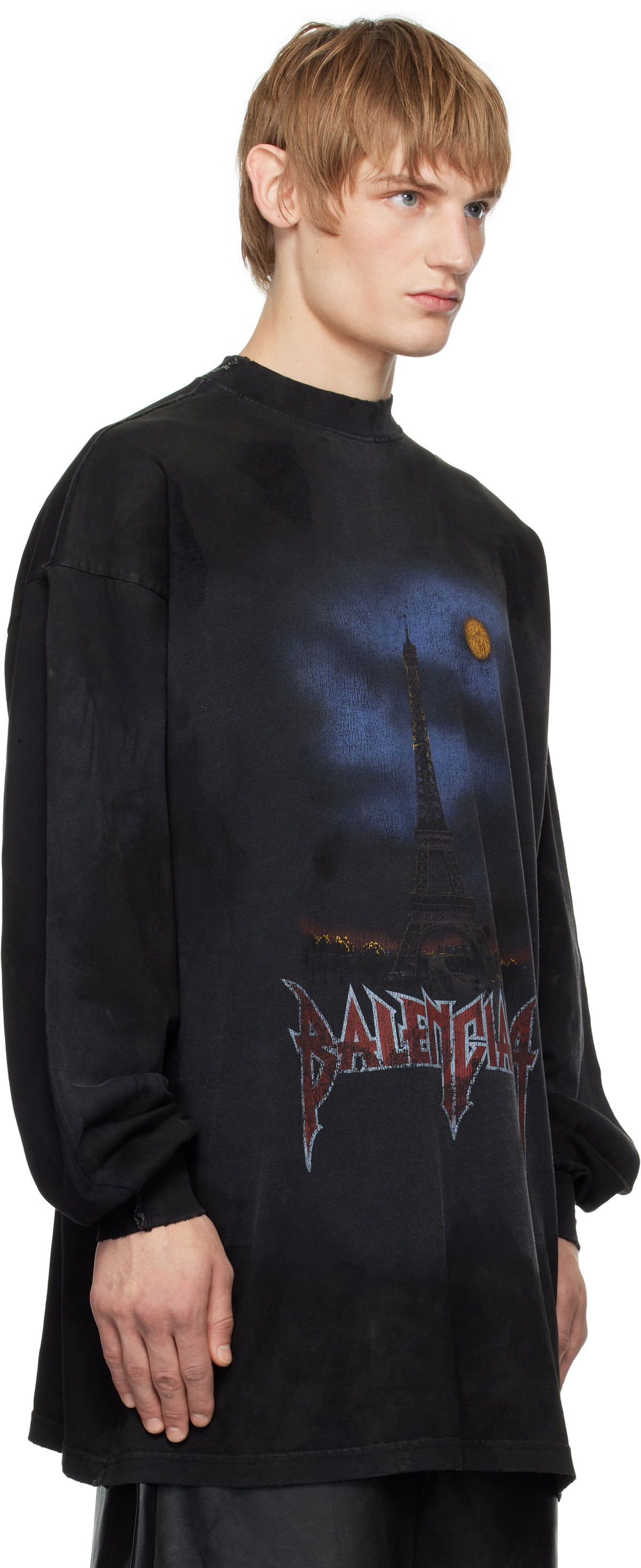 Balenciaga Black Paris Moon Double Front Long Sleeve T-shirt Balenciaga Black Paris Moon Double Front Long Sleeve T-shirt