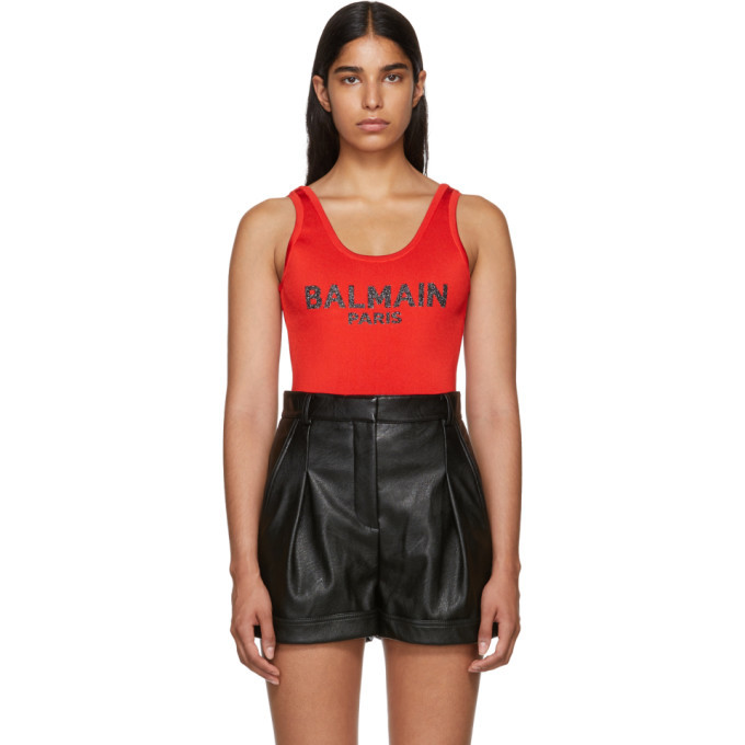 Balmain Lycra Logo Sports Bra Top Red 40/M NWT