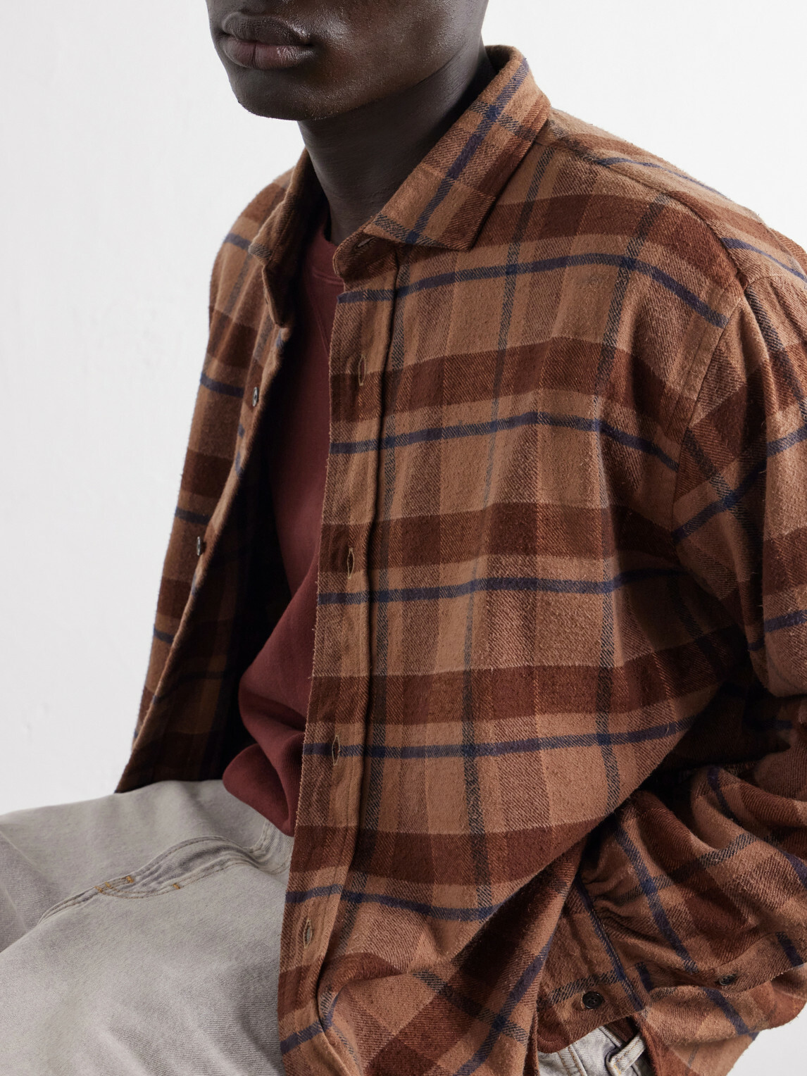 A.PRESSE - Checked Cotton and Silk-Blend Twill Shirt - Brown