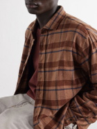 A.PRESSE - Checked Cotton and Silk-Blend Twill Shirt - Brown