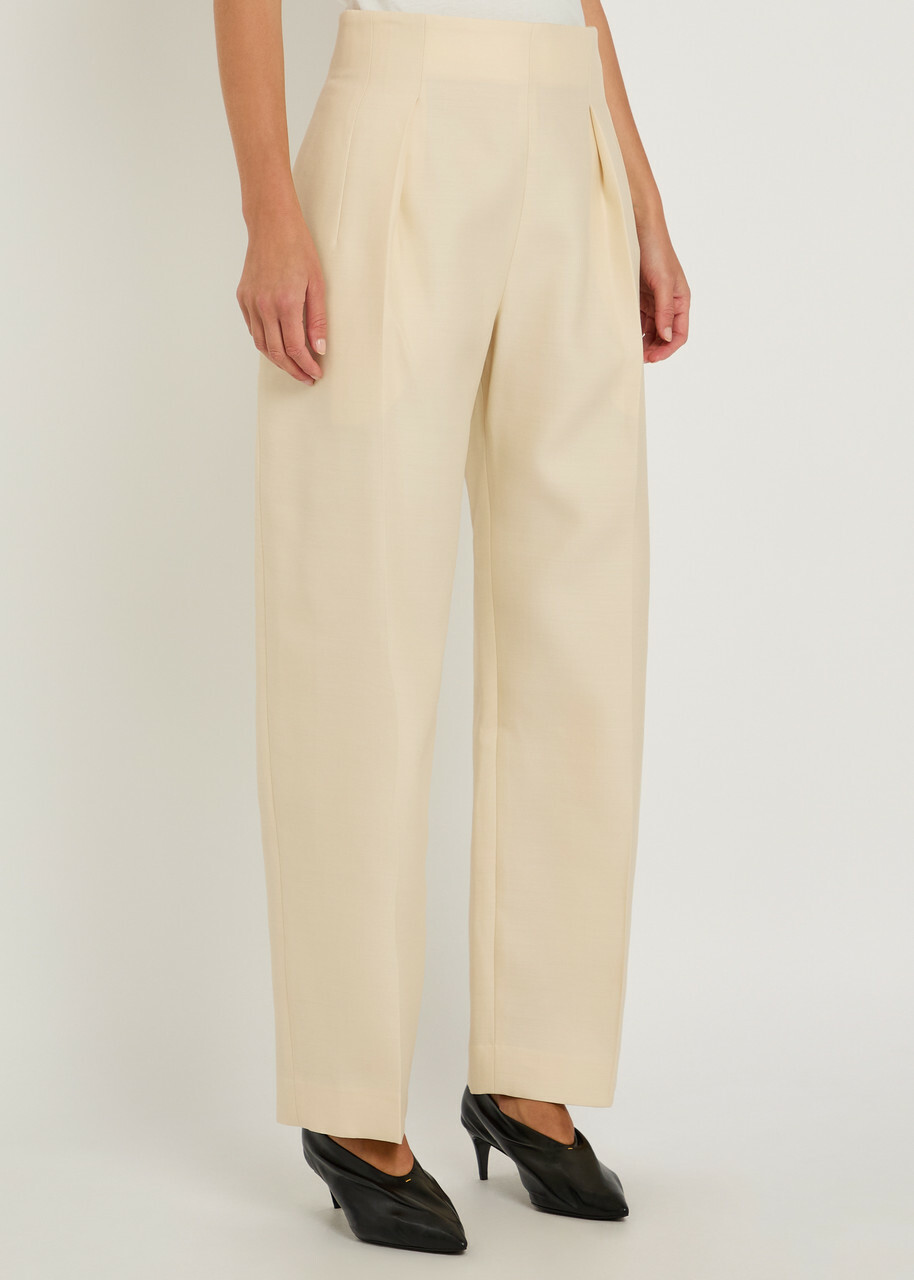 Khaite Somera Wool and Silk-blend Trousers Ivory