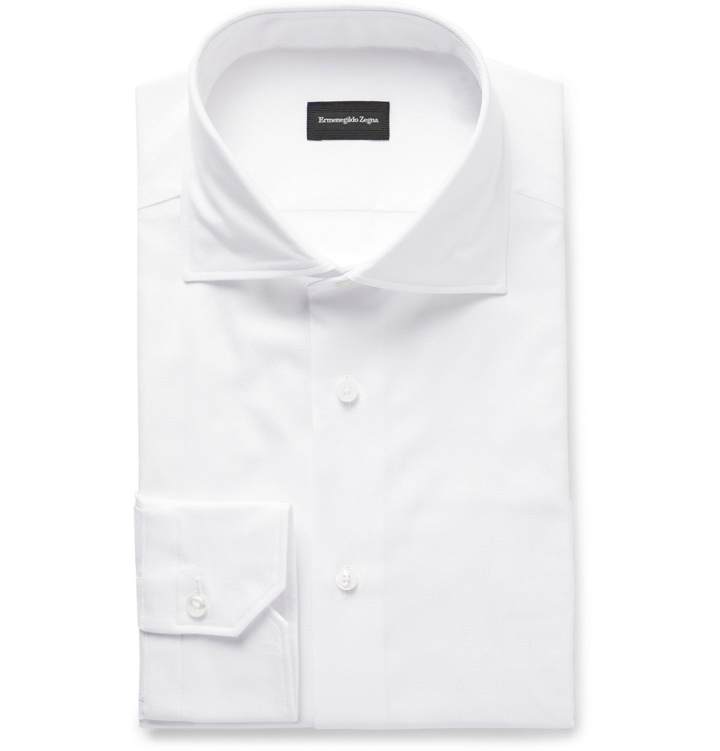 Photo: Ermenegildo Zegna - White Slim-Fit Cutaway-Collar Cotton-Piqué Shirt - White