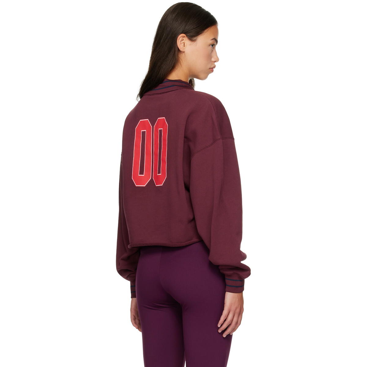 Off-White Burgundy 'Off' College Crop Polo Sweatshirt