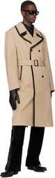 Ernest W. Baker Beige Leather Trim Trench Coat