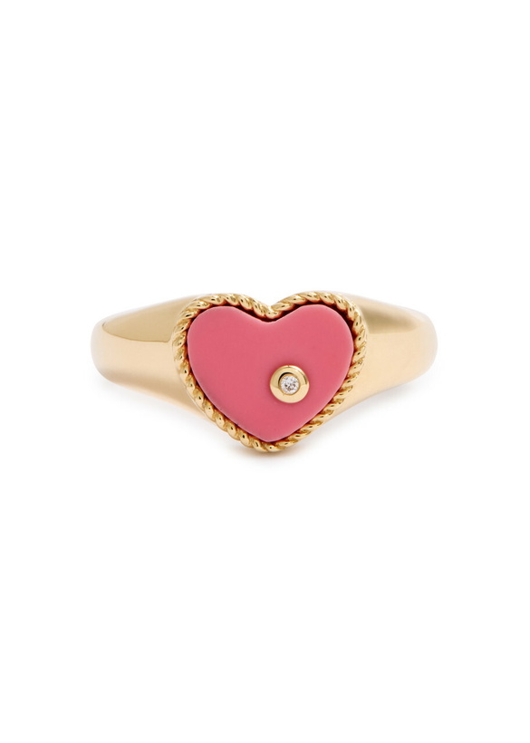 Photo: Yvonne Leon Baby Chevalière Coeur 9kt Gold Pinky Ring Pink