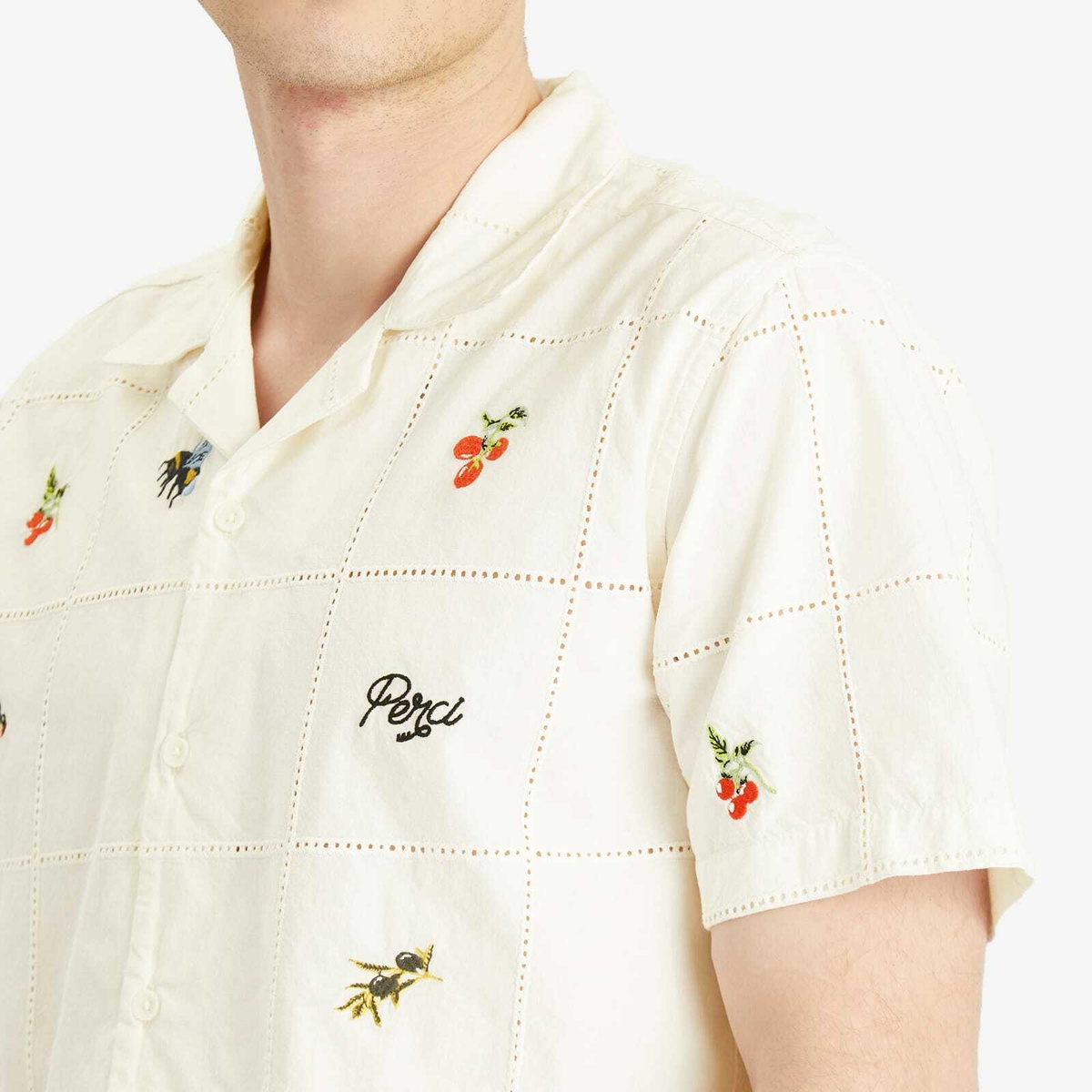 Percival Men's Olive Tapestry Shirt in Ecru