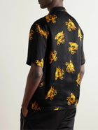 Palm Angels - Burning Convertible-Collar Logo-Print Satin Shirt - Black