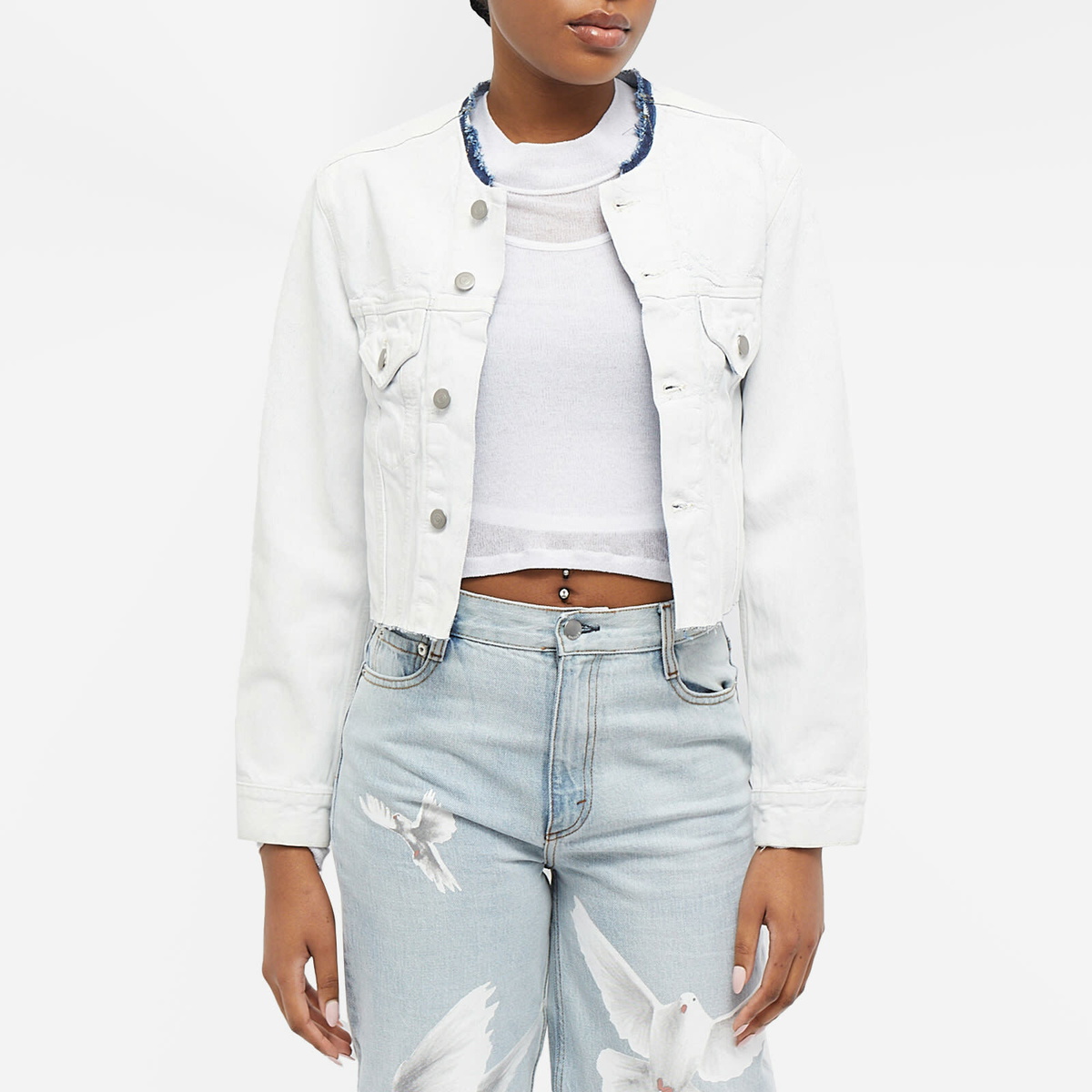 Maison Margiela Women's Biker Denim Jacket in White Paint Maison