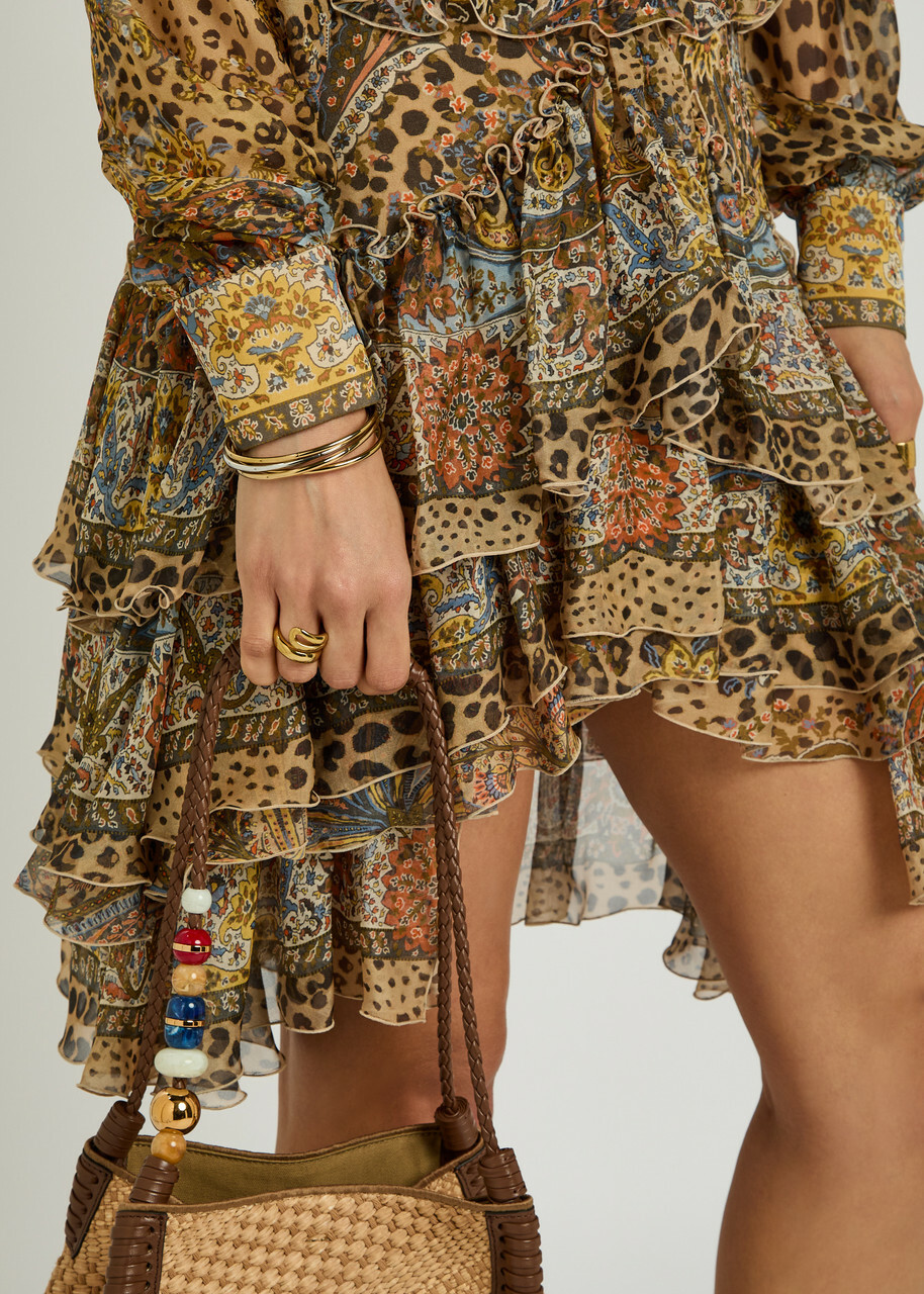 Etro Leopard-print Frill Silk Mini Skirt Multicoloured 1