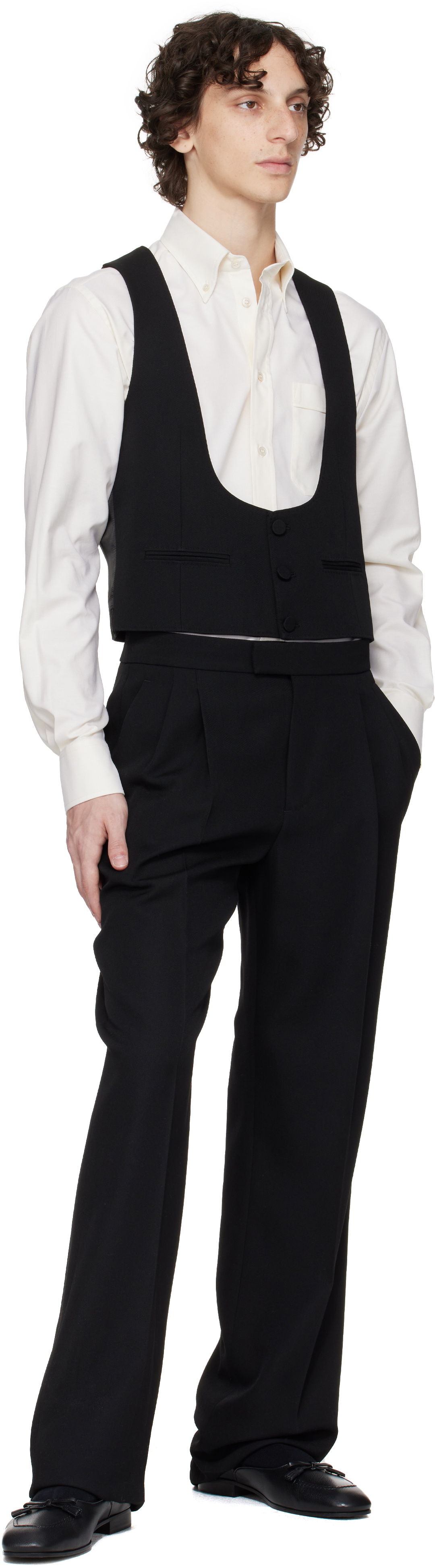 Valentino Black Wool Grain de Poudre Slim Fit Vest
