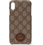 Gucci - Opidia Leather-Trimmed Monogrammed Coated-Canvas iPhone XS Max Case - Brown