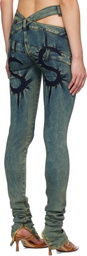 Masha Popova Blue Skinny Dollar Sign Joggins Back Zips Jeans