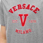 Versace Men's Varsity Logo T-Shirt in Grey/Red