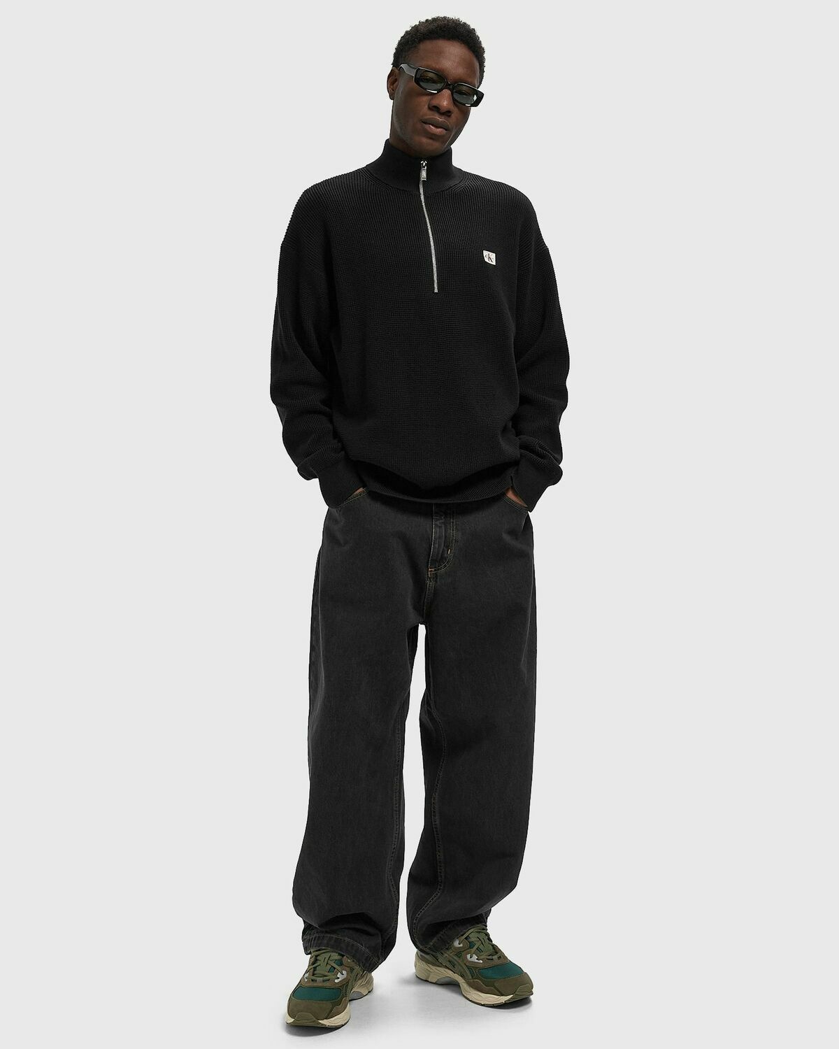 Calvin Klein Jeans LS EZ COTTON WAFFLE QUARTER ZIP Black Mens Half-Zip